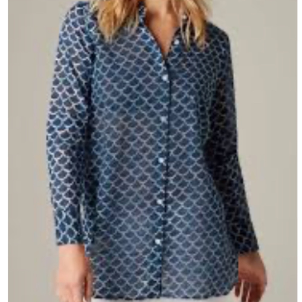 J.Jill Pure Jill Printed Button-Down Tunic Size Small Blue NWT